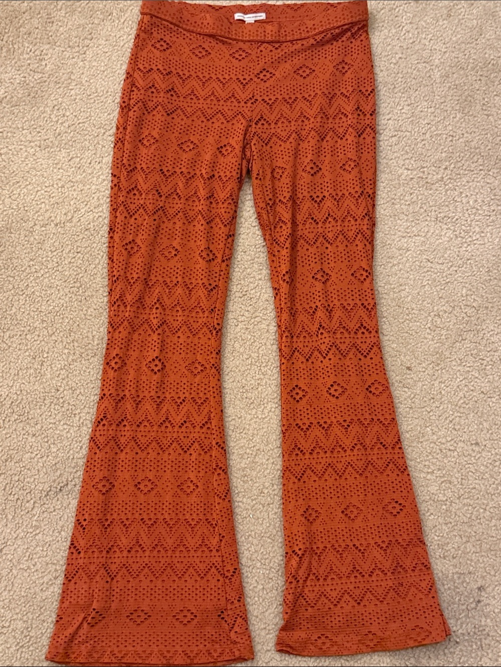 American Eagle Outfitters Eyelet Flare Pants - Rust Orange